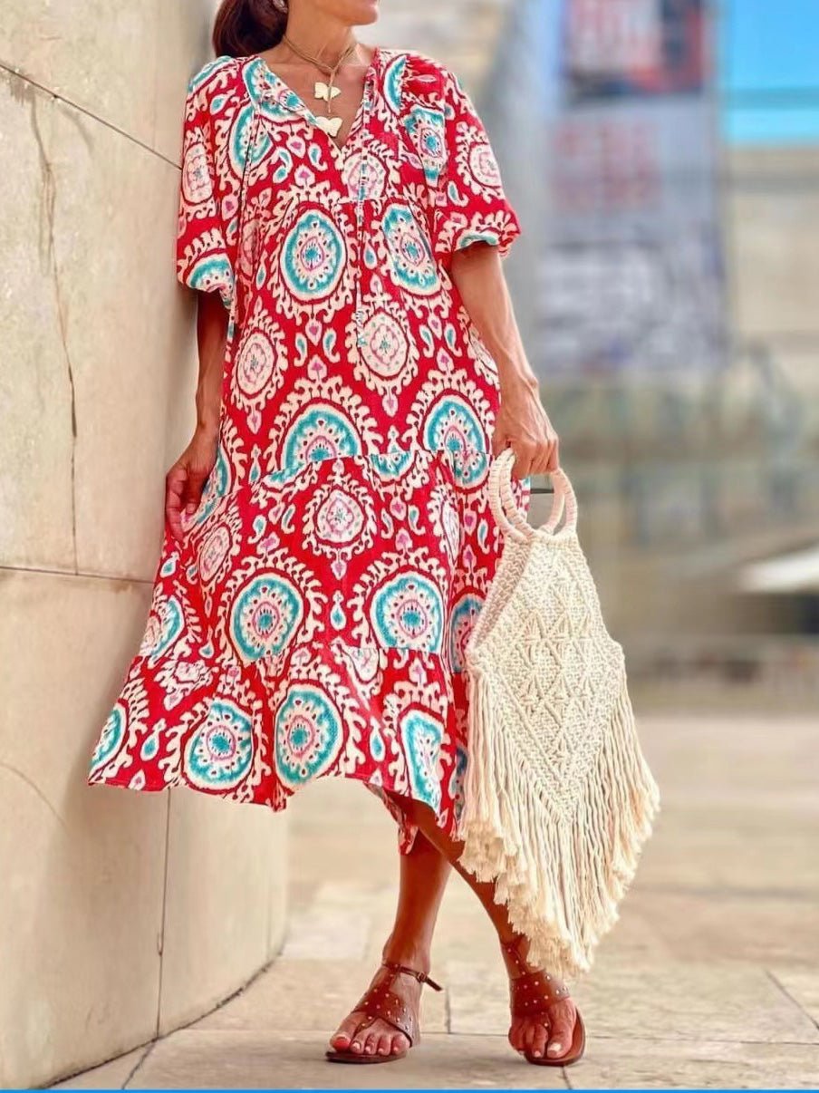 Women's Dresses Vintage Print Puff Sleeve Maxi Dress - Maxi Dresses - Instastyled | Online Fashion Free Shipping Clothing, Dresses, Tops, Shoes - 19/08/2022 - BS220401A220619 - Color_Green