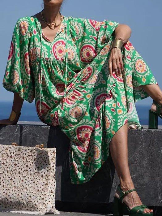 Women's Dresses Vintage Print Puff Sleeve Maxi Dress - Maxi Dresses - Instastyled | Online Fashion Free Shipping Clothing, Dresses, Tops, Shoes - 19/08/2022 - BS220401A220619 - Color_Green