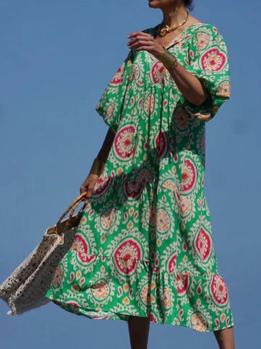 Women's Dresses Vintage Print Puff Sleeve Maxi Dress - Maxi Dresses - Instastyled | Online Fashion Free Shipping Clothing, Dresses, Tops, Shoes - 19/08/2022 - BS220401A220619 - Color_Green