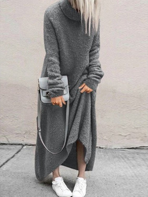 Women's Dresses Plush Solid Turtleneck Long Sleeve Dress - Maxi Dresses - Instastyled | Online Fashion Free Shipping Clothing, Dresses, Tops, Shoes - 23/08/2022 - 30-40 - casual-dresses