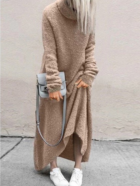 Women's Dresses Plush Solid Turtleneck Long Sleeve Dress - Maxi Dresses - Instastyled | Online Fashion Free Shipping Clothing, Dresses, Tops, Shoes - 23/08/2022 - 30-40 - casual-dresses