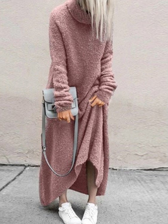 Women's Dresses Plush Solid Turtleneck Long Sleeve Dress - Maxi Dresses - Instastyled | Online Fashion Free Shipping Clothing, Dresses, Tops, Shoes - 23/08/2022 - 30-40 - casual-dresses