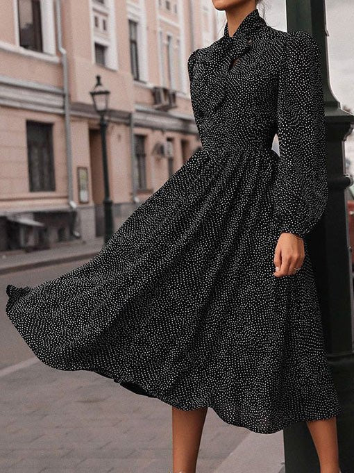 Women's Dresses Polka Dot Print Long Sleeve Dress - Maxi Dresses - Instastyled | Online Fashion Free Shipping Clothing, Dresses, Tops, Shoes - 20-30 - 23/08/2022 - color-black