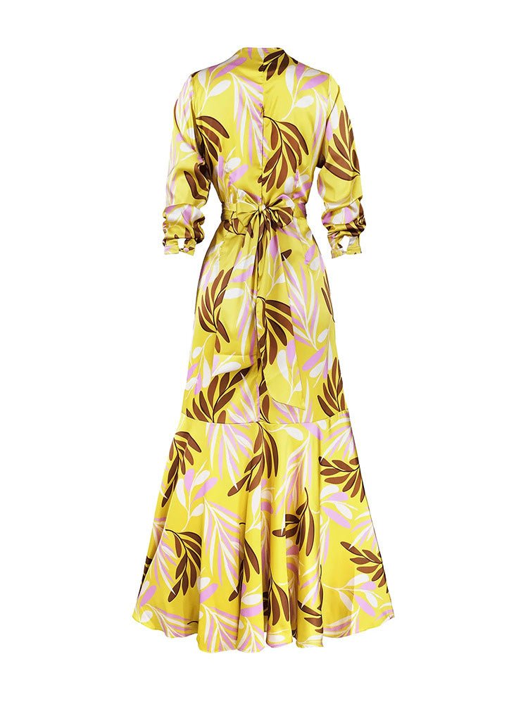 Women's Dresses Printed V-Neck High Waist Ruffle Dress - Maxi Dresses - Instastyled | Online Fashion Free Shipping Clothing, Dresses, Tops, Shoes - 19/08/2022 - Color_Yellow - DRE2208195194