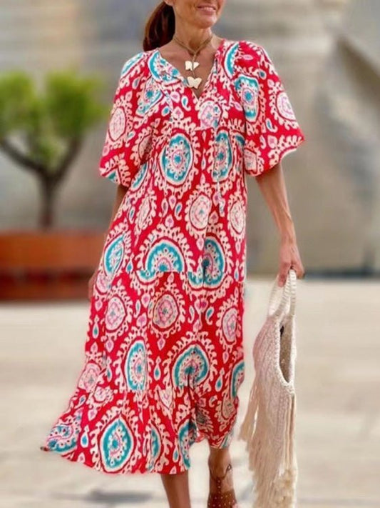 Women's Dresses Vintage Print Puff Sleeve Maxi Dress - Maxi Dresses - Instastyled | Online Fashion Free Shipping Clothing, Dresses, Tops, Shoes - 19/08/2022 - BS220401A220619 - Color_Green
