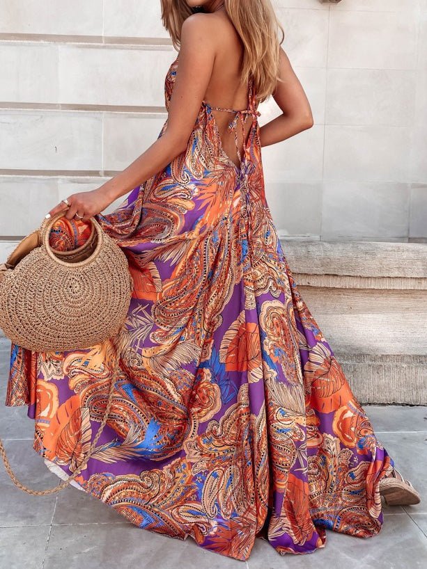 Women's Dresses Vintage Print V-Neck Sling Swing Dress - Maxi Dresses - Instastyled | Online Fashion Free Shipping Clothing, Dresses, Tops, Shoes - 22/08/2022 - 40-50 - color-black