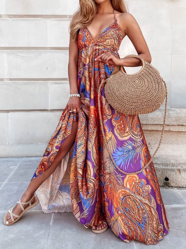 Women's Dresses Vintage Print V-Neck Sling Swing Dress - Maxi Dresses - Instastyled | Online Fashion Free Shipping Clothing, Dresses, Tops, Shoes - 22/08/2022 - 40-50 - color-black
