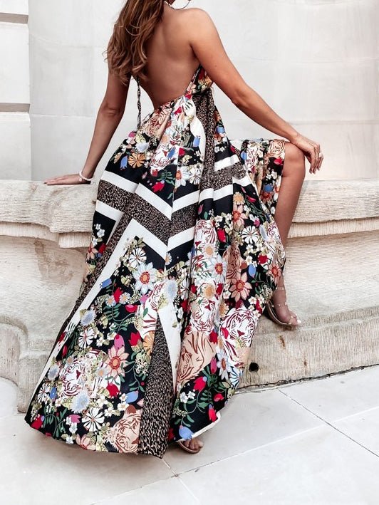 Women's Dresses Vintage Print V-Neck Sling Swing Dress - Maxi Dresses - Instastyled | Online Fashion Free Shipping Clothing, Dresses, Tops, Shoes - 22/08/2022 - 40-50 - color-black