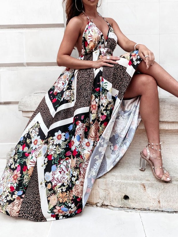 Women's Dresses Vintage Print V-Neck Sling Swing Dress - Maxi Dresses - Instastyled | Online Fashion Free Shipping Clothing, Dresses, Tops, Shoes - 22/08/2022 - 40-50 - color-black