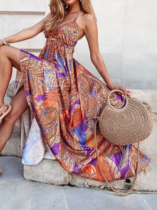 Women's Dresses Vintage Print V-Neck Sling Swing Dress - Maxi Dresses - Instastyled | Online Fashion Free Shipping Clothing, Dresses, Tops, Shoes - 22/08/2022 - 40-50 - color-black